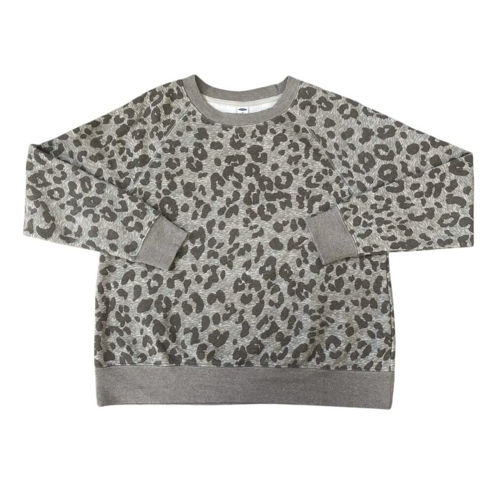Old Navy Gray Cheetah Print Crew Neck Sweatshirt Womens Size M